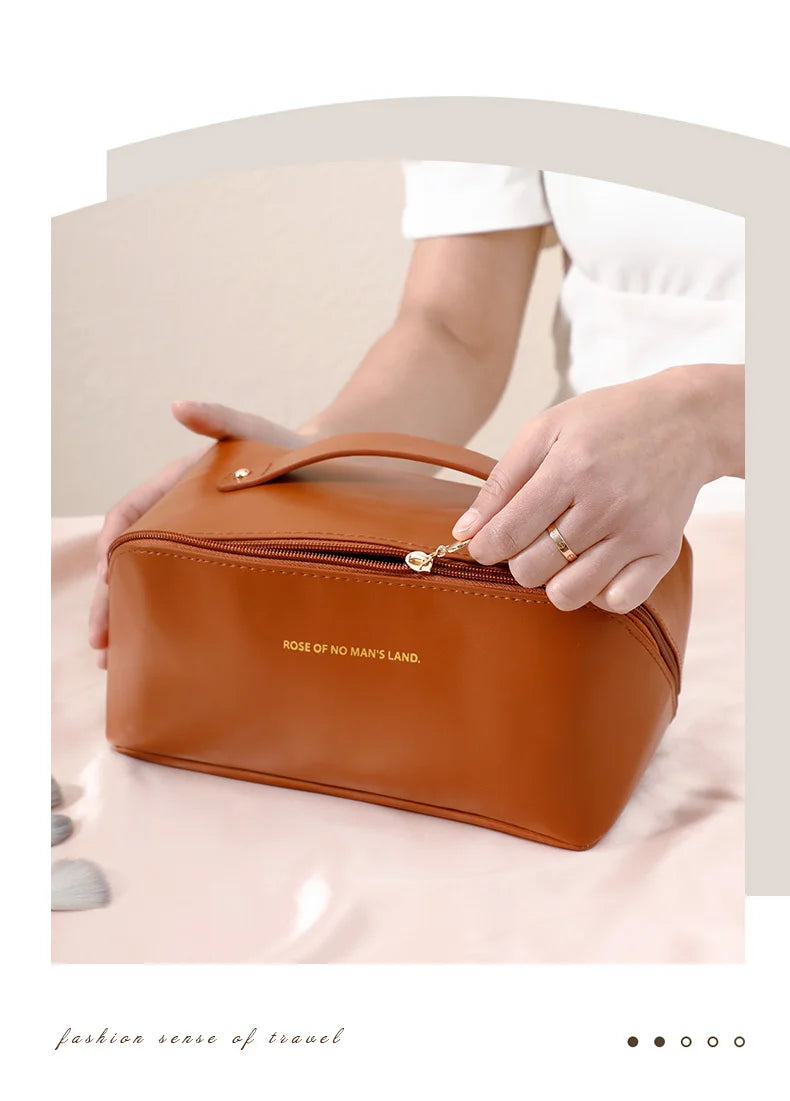 Large-Capacity Travel Cosmetic Bag Portable PU Makeup Pouch Women Waterproof Bathroom Wash Handbag Multi-functional Toiletry Kit