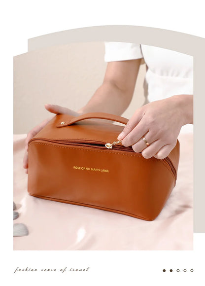 Large-Capacity Travel Cosmetic Bag Portable PU Makeup Pouch Women Waterproof Bathroom Wash Handbag Multi-functional Toiletry Kit