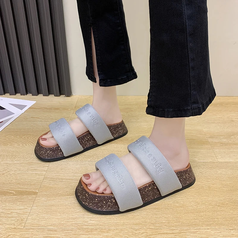 Women's Shoes Alphabet Fashion Casual Slippers 2022 New Summer Thick Bottom Non-slip Medium Heel Sandals for Outer Wear