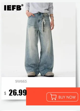 IEFB 2024 Autumn Men Denim Pants Straight Droop Vintage Loose Bottom Straight Wide Leg Casual Male Trousers Korean Style 9C1519