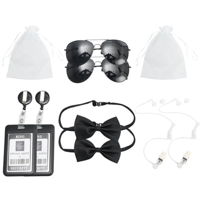 Agent Accessories Set Tie Earplugs Work Brand Glasses Hat Secret Security Service Costume for Teens Adults Cosplay Game Party
