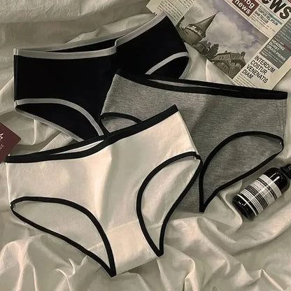 Sports Cool Style Minimalist Girls' Underwear Mid Waist Japanese White Black Cotton Women's Triangle Стринги Женские