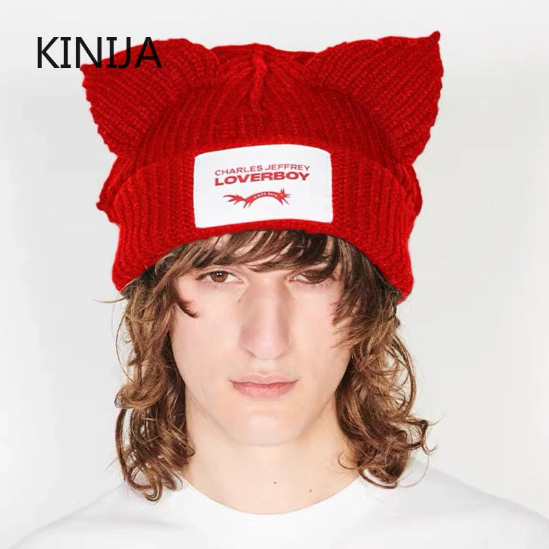 Winter Skullies Hat Unisex Cat Ear Hat Warm Crochet Knitted Hat Costume Beanie Hat Women Christmas Gift Hip-hop Cap Cold Hat