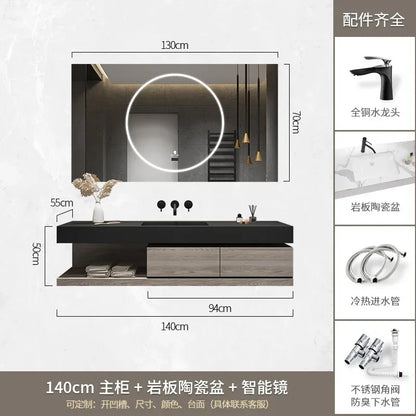 Bathroom Cabinet Smart Mirror Cabinet Slate Ceramic Integrated Washbasin Bathroom Vanity Cabinet with Sink Bathroom Furniture