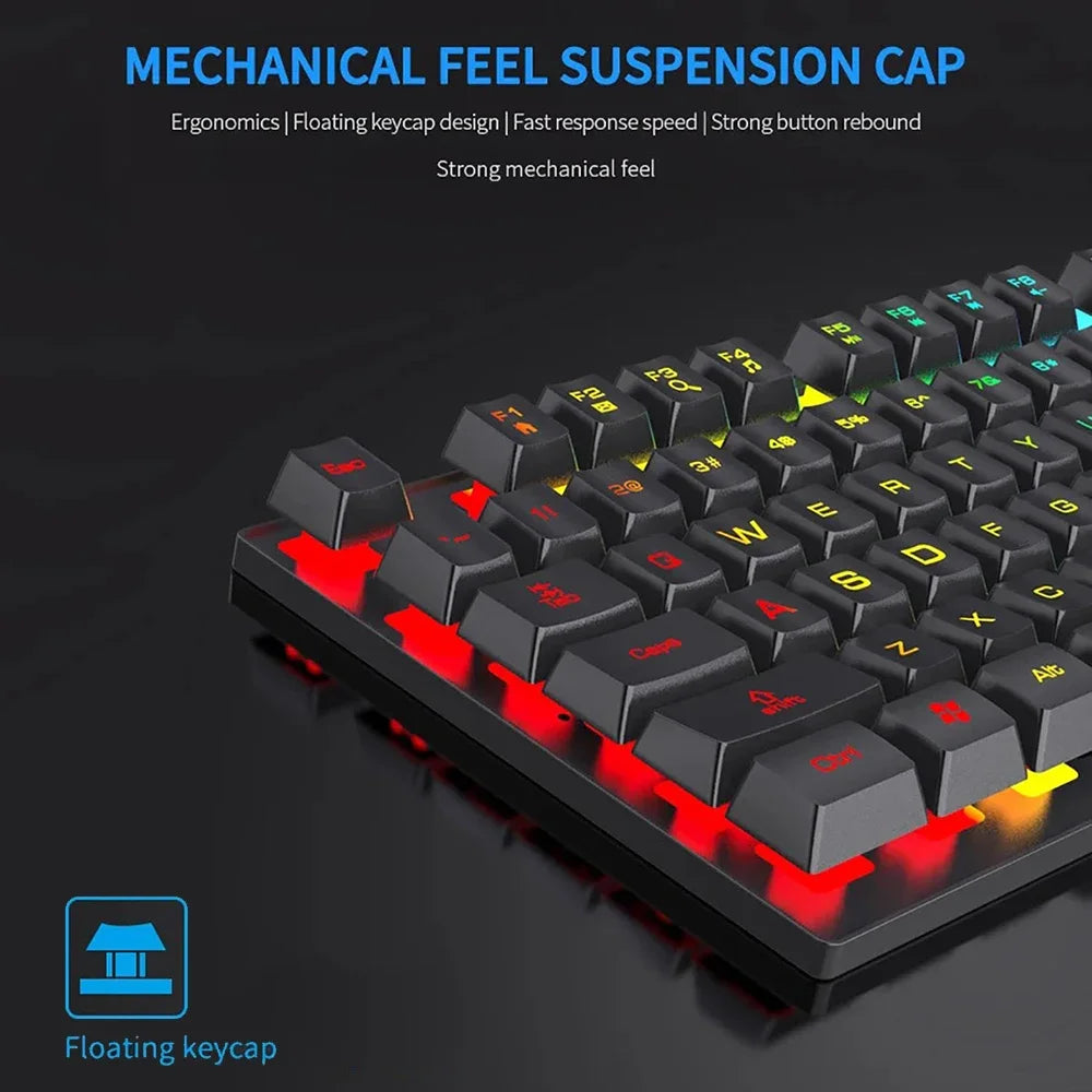 Wired Office Gaming Keyboard Mouse Set USB RGB Backlight Luminous Mechanical Feel Keyboard For Laptop Computer PC Accessories