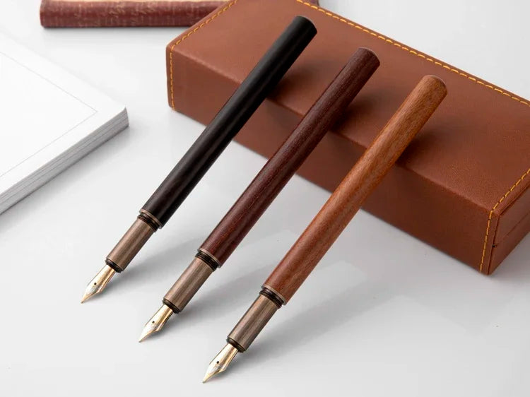 Luxury Retro Wood Bronze Fountain Pen Office Business Writing Art Calligraphy Ink Pens 0.5mm School Student Stationery Gifts
