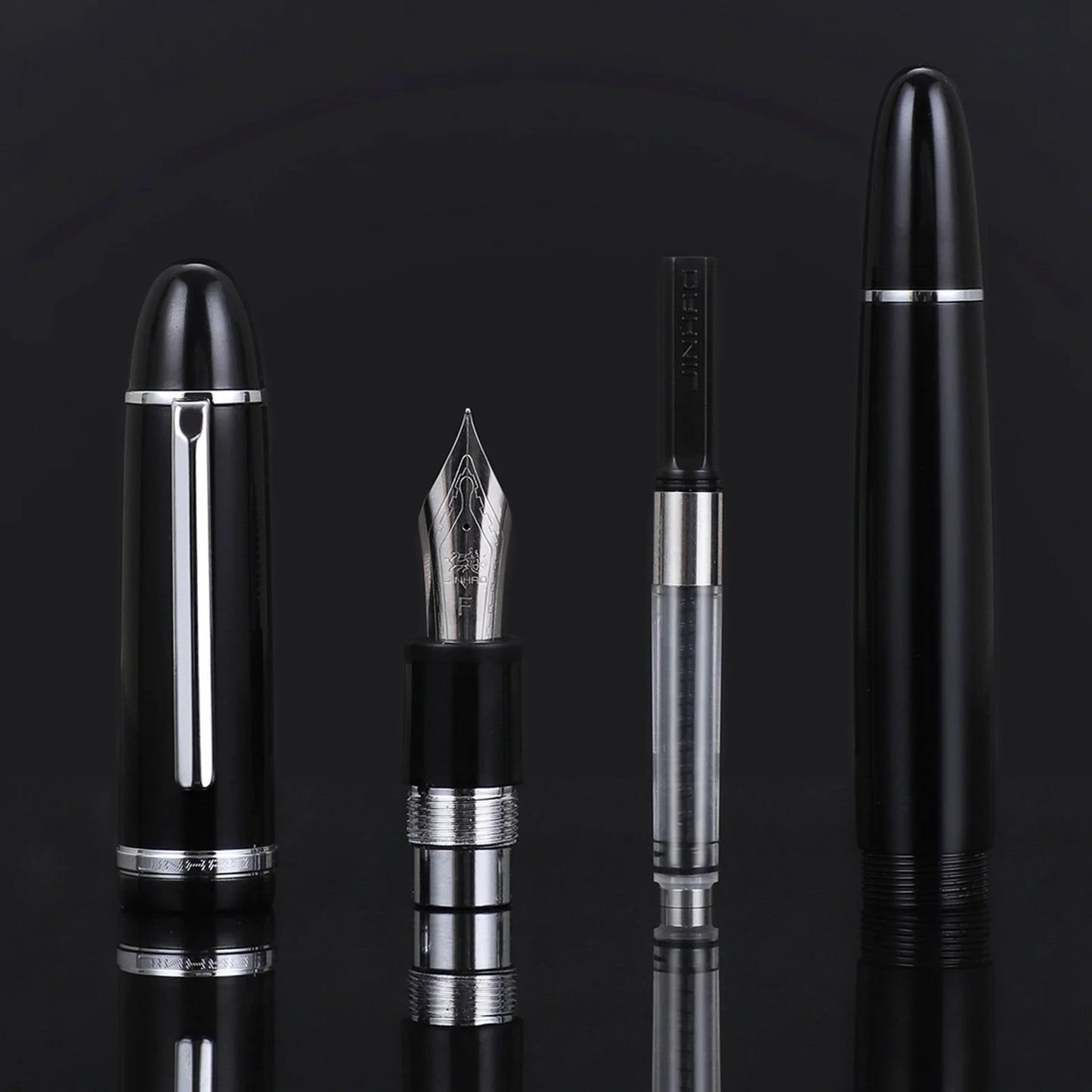 JinHao X159 Acrylic Black Fountain Pen Metal Clip Extended Fine Nib F 0.5mm for business office and school stationery gifts