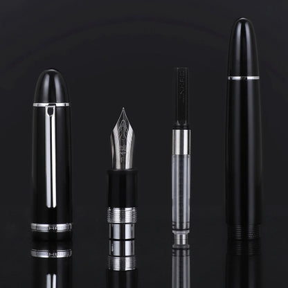 JinHao X159 Acrylic Black Fountain Pen Metal Clip Extended Fine Nib F 0.5mm for business office and school stationery gifts