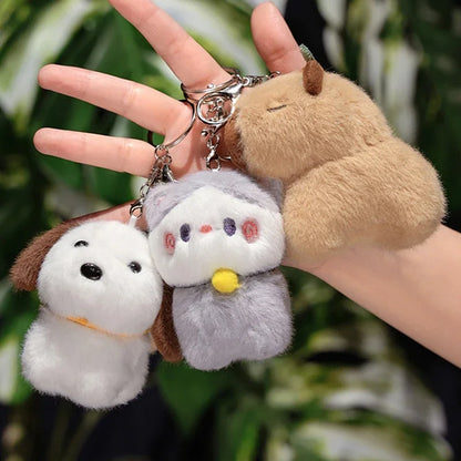 Capybara Plush Toy Pendant Capibara Plushie Keychain Kawaii Bag Key Ring Cute Dog Cat Dolls Car Decoration Christmas Gift