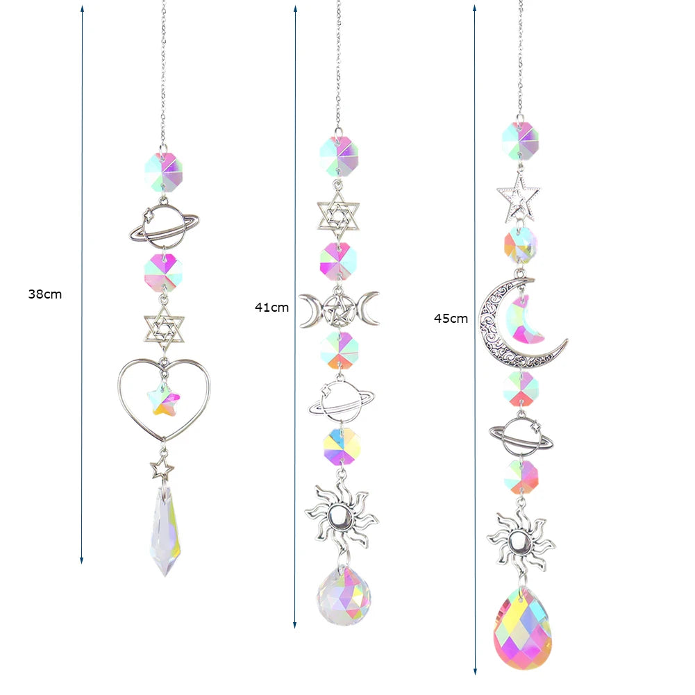 1pc Crystal Wind Chime Moon Sun Catcher Diamond Prisms Pendant Dream Catcher Rainbow Hanging Drop Home Garden Decor Windchime