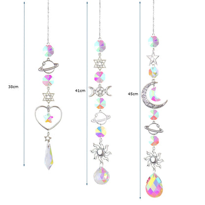 1pc Crystal Wind Chime Moon Sun Catcher Diamond Prisms Pendant Dream Catcher Rainbow Hanging Drop Home Garden Decor Windchime