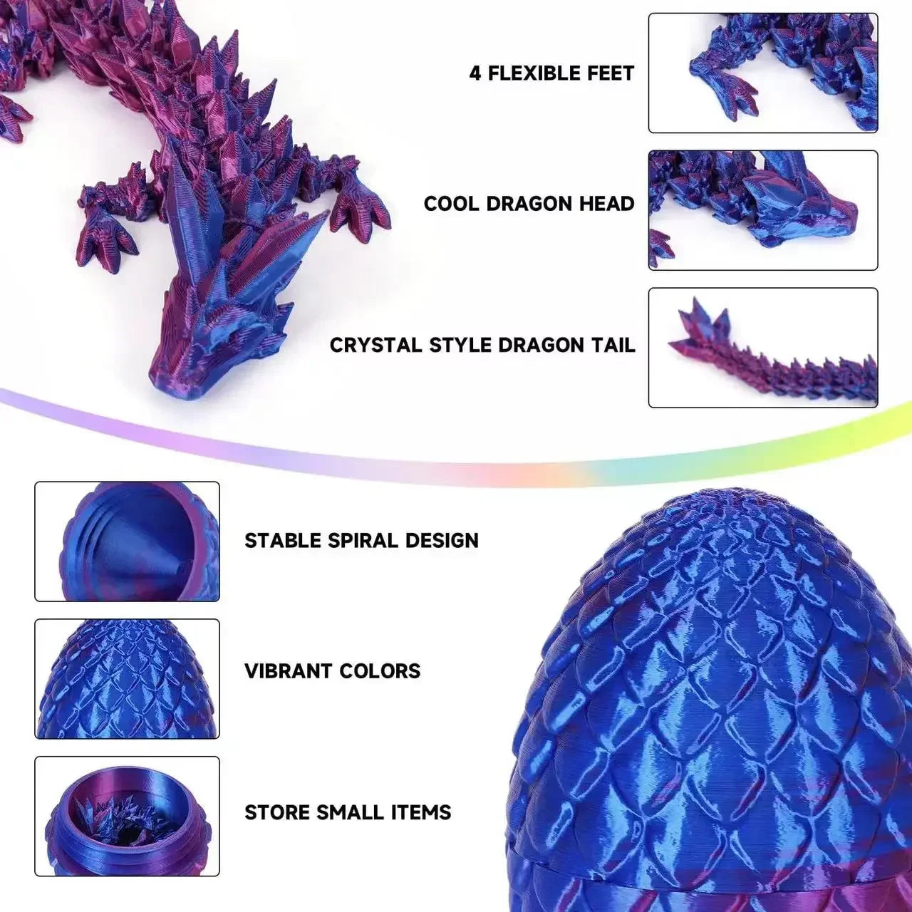 22cm 3D Printed Dragon 8.5cm Dragon Egg Crystal Dragon Egg Funny Home Office Decoration Cool Chinese Festival Dragon Figurine