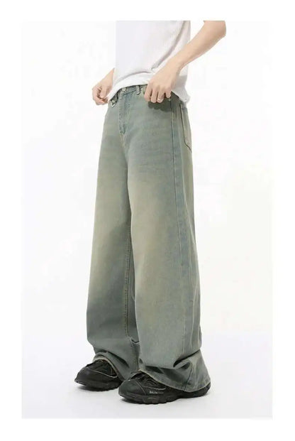 IEFB 2024 Autumn Men Denim Pants Straight Droop Vintage Loose Bottom Straight Wide Leg Casual Male Trousers Korean Style 9C1519