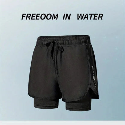 Men's Aloe Pants Athletic Shorts Two-Layer Swim Trunks: Quick-Drying, Stylish & Comfortably Fit for Beach, Pool & Hot Spring