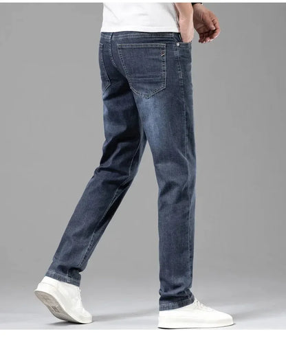 Summer Elastic Men's Jeans Fashion Gray Comfortable Business Straight Stretch Cotton Casual Denim Pants Brand Male Thin Trousers