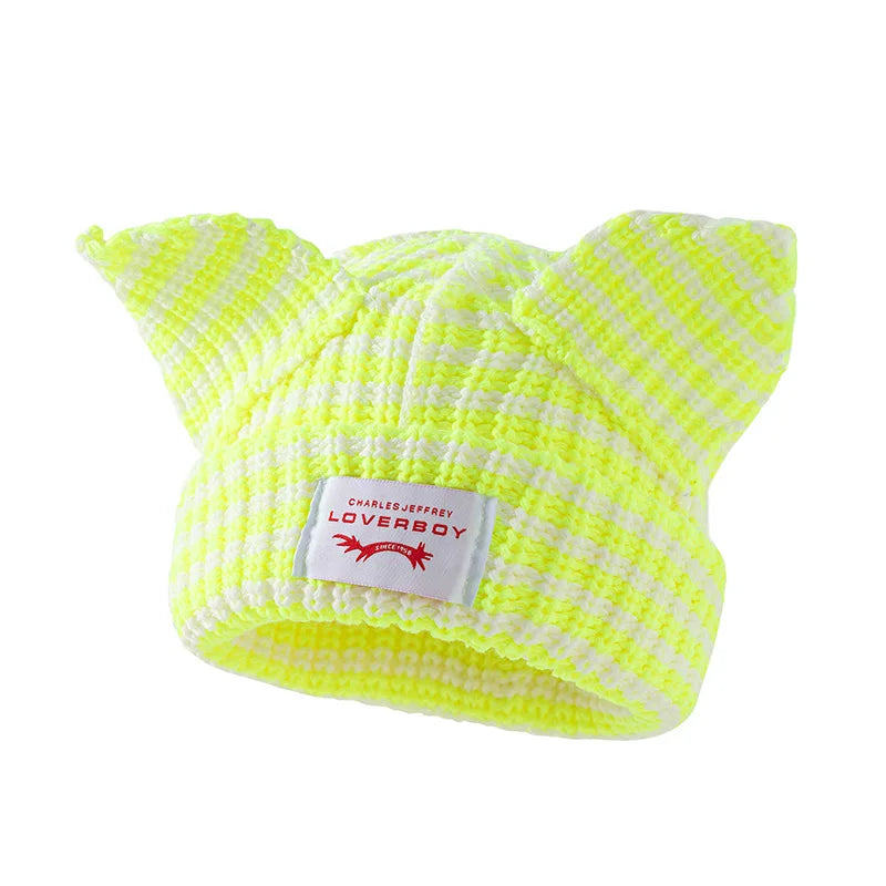 Winter Skullies Hat Unisex Cat Ear Hat Warm Crochet Knitted Hat Costume Beanie Hat Women Christmas Gift Hip-hop Cap Cold Hat