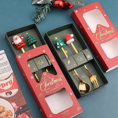 Christmas Themed Cutlery Set Stainless Steel Creative Cartoon Knife Fork Spoon 2/4/6pcs Set Holiday Gift Cutlery Decoration