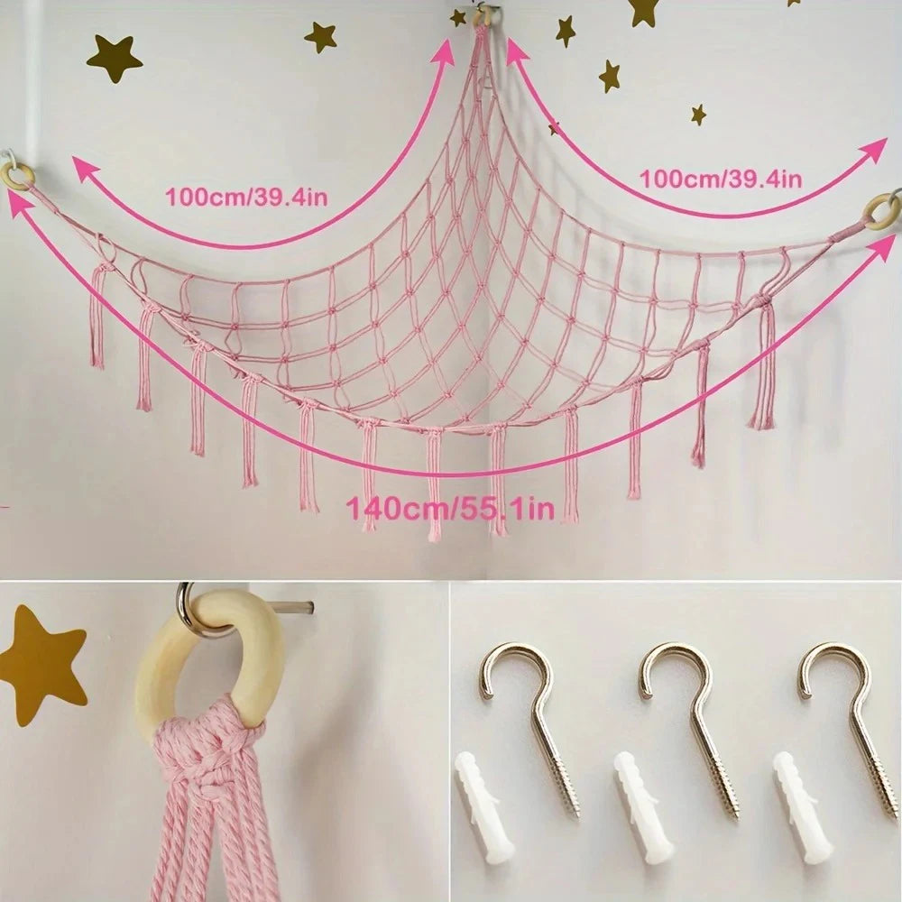 Large-capacity plush animal hammock net weaving Bohemian home decoration corner toy storage organizer plush toy hanging net