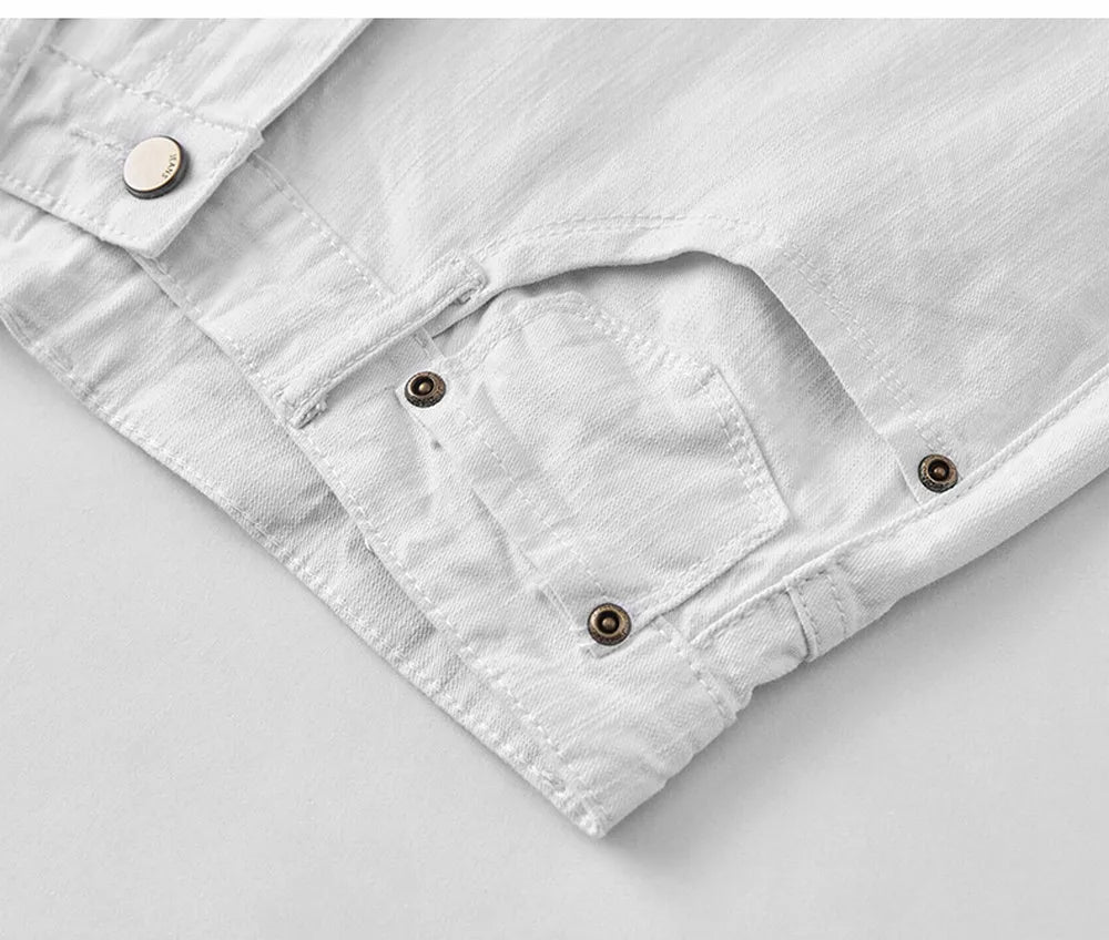 Men White Jeans Elasticity Straight Slim Fit Casual Soft Business Classic Brand Trousers Fashion Advanced Stretch Denim Pants