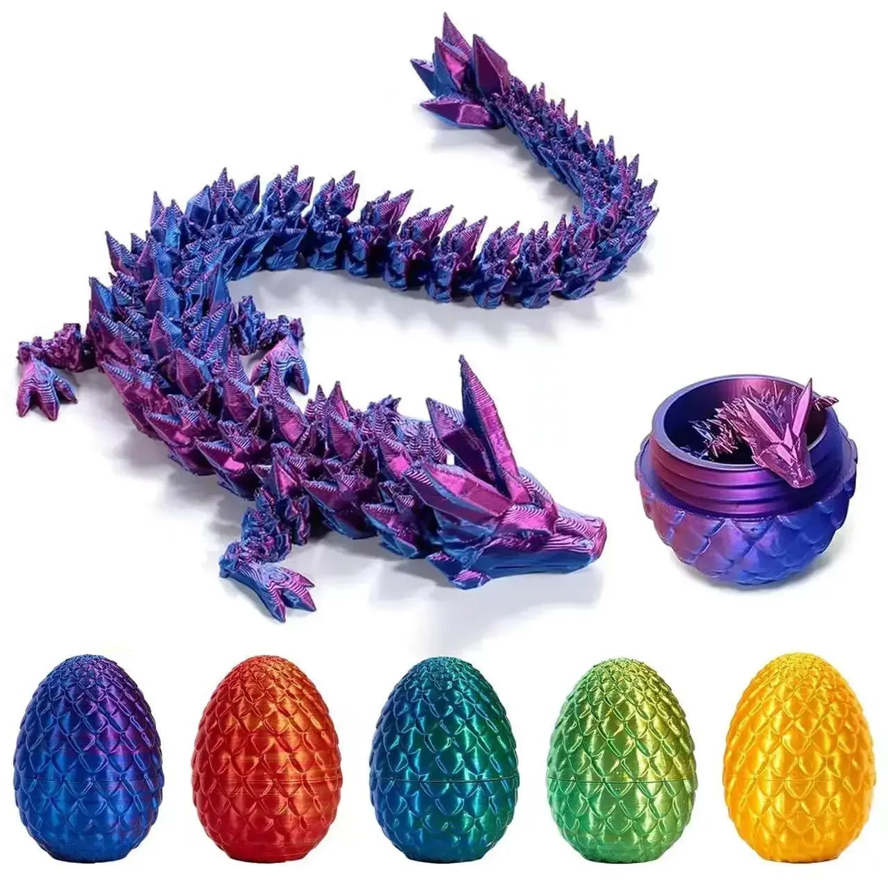 22cm 3D Printed Dragon 8.5cm Dragon Egg Crystal Dragon Egg Funny Home Office Decoration Cool Chinese Festival Dragon Figurine