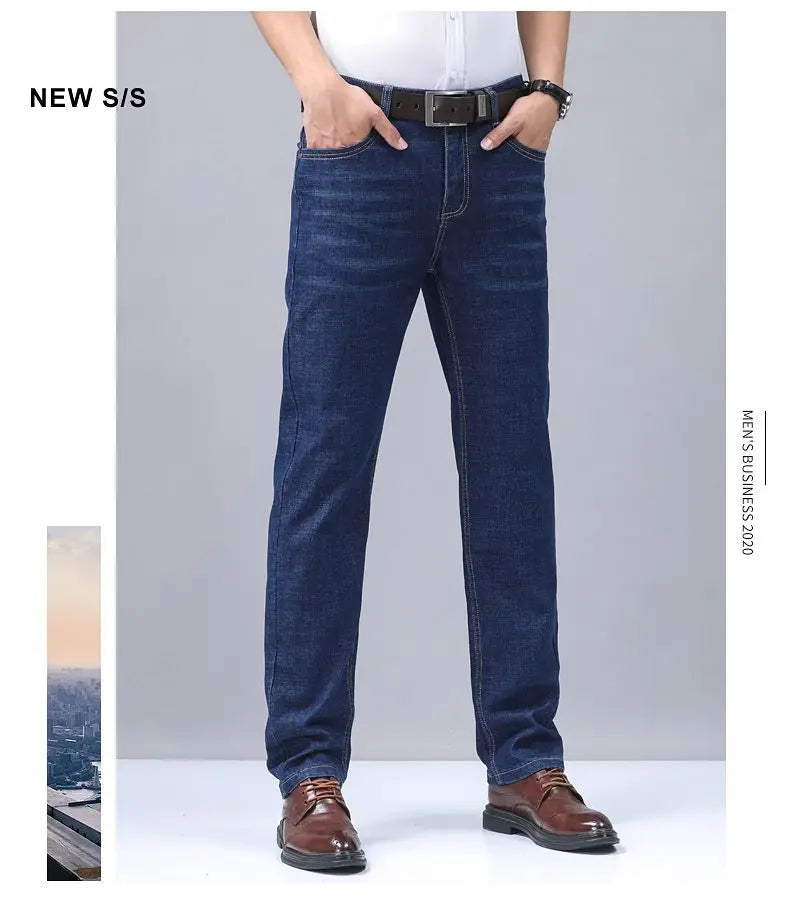 2025 Four Seasons New Men's Denim Business Pants High Quality Good Fabric Comfortable Slimming Straight leg Jeans Light Blue