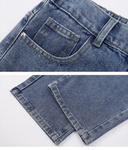 2025 New Korean Men's Casual Long Jeans Classic Man Straight Denim Wide-leg Pants Solid Color Light Blue Grey Black