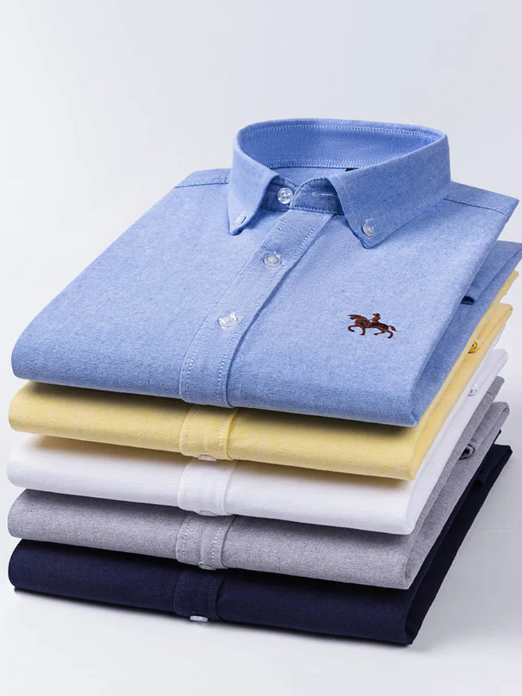 2024 100% Cotton Oxford Man Leisure Embroidered Horse Shirts Streetwear Oversized Men Shirt Floral Long Sleeve Casual Plus Size