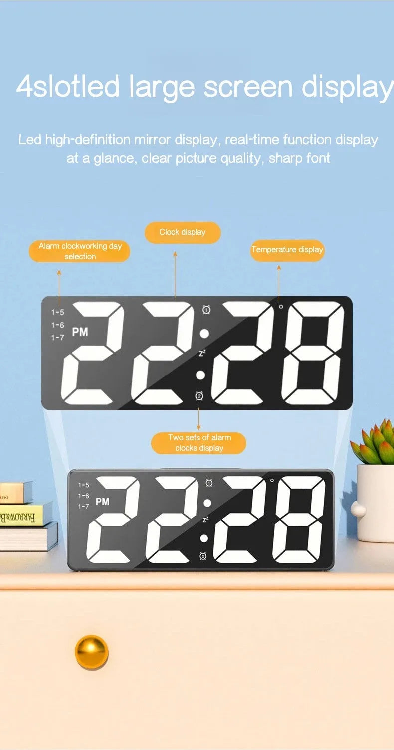 Digital Clock LED Wake Up Light Alarm Clock Bedroom Electronic Desktop Clock With Temperature Display Adjustable Brightness.