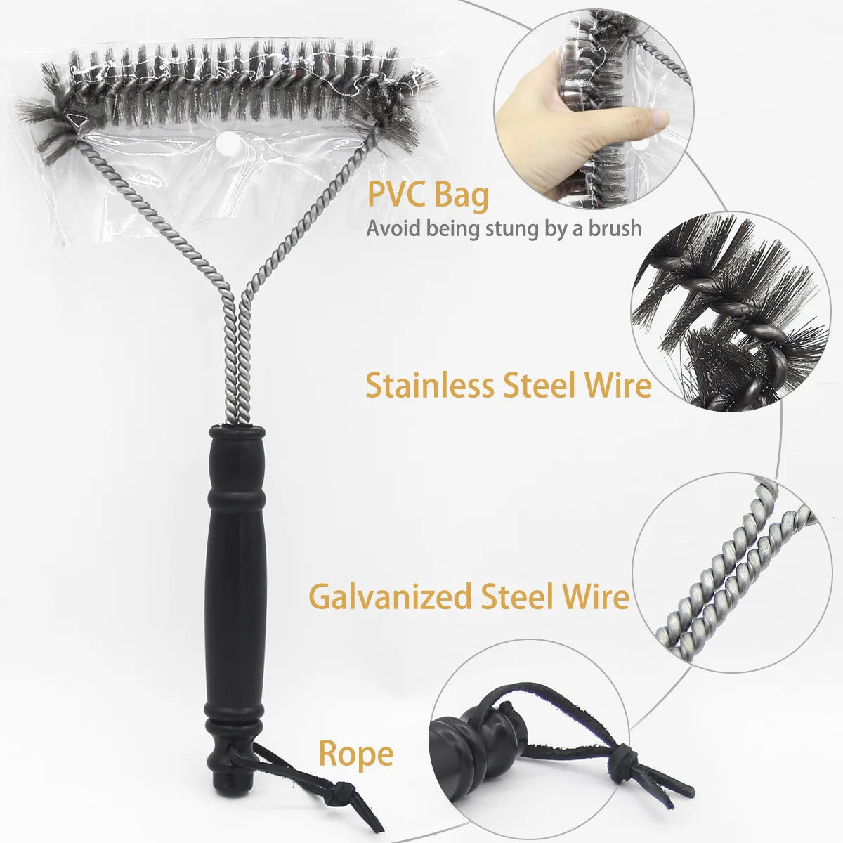 Barbecue Grill BBQ Brush Clean Tool Grill Accessories Stainless Steel Bristles Non-stick Cleaning Brushes Barbecue Accessories