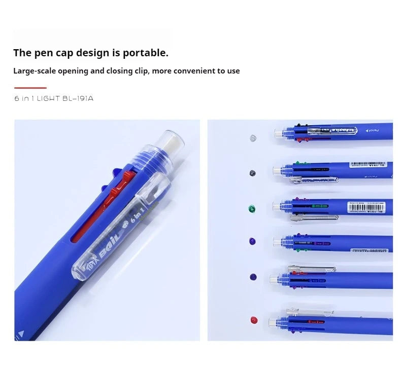 5-Color 0.7mm Ballpoint Pen And 0.5mm Automatic Pencil 6-in-1 Set Creative Writing Office And School Tool