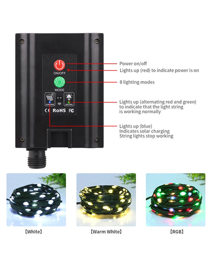 Leather LED Solar String Fairy Lights 100M Christmas Lights Waterproof Outdoor Garland High-Power Solar Lamp For Garden Decor