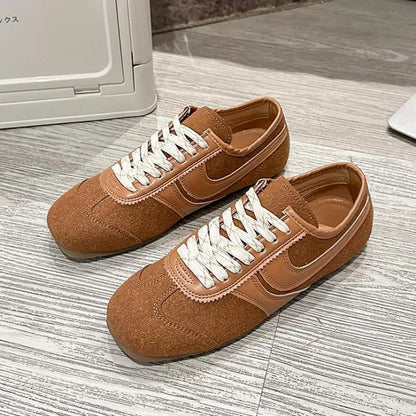 Shoes for Women 2025 Spring Autumn New Genuine Leather Ladies Moral Training Vulcanized shoes Retro Casual Flat Women's Sneakers