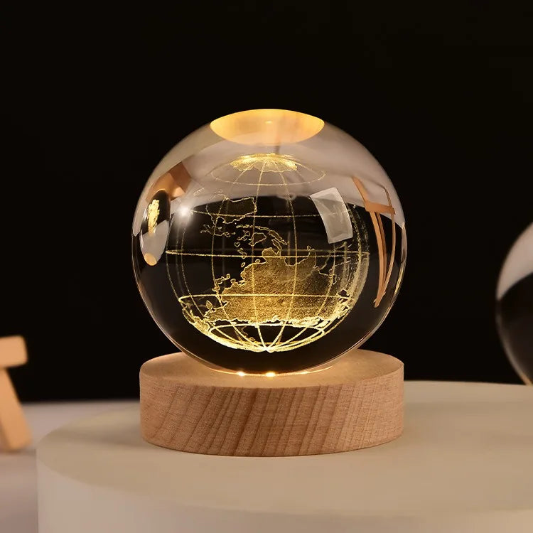 Small 3D Solar System Crystal Ball With LED Base, Night Light For Home Decoration, Gift For Astronomy Lovers