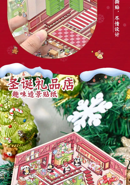 Christmas Theme DIY 3D Sticker Cartoon Pocket Cabin Scene Stacking and Pasting Festival Birthday Gift for Kid Child Student