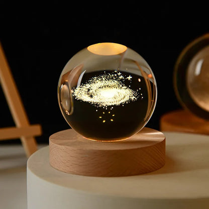 Small 3D Solar System Crystal Ball With LED Base, Night Light For Home Decoration, Gift For Astronomy Lovers