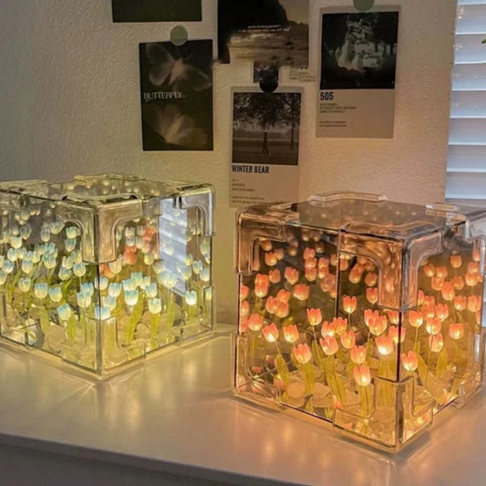 Diy Tulip Sea Cube Night Light Ornament Material Pack Couple Holiday Gift Home Decoration 21pcs
