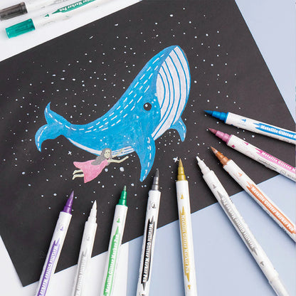 10 قطع من أقلام التحديد المعدنية ذات الرأس المزدوج مع فرشاة ورؤوس دقيقة وأقلام تحديد للبطاقات اليدوية وأدوات الرسم والكتب والعودة إلى المدرسة