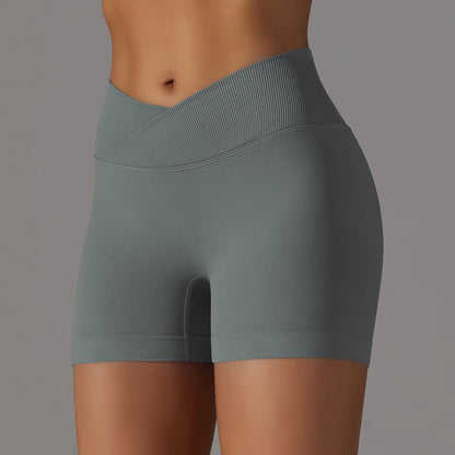 Seamless Sports Shorts Cross High Waist Fitness Leggings Shorts Gym Scrunch Butt Shorts Women Squats Running Workout Shorts