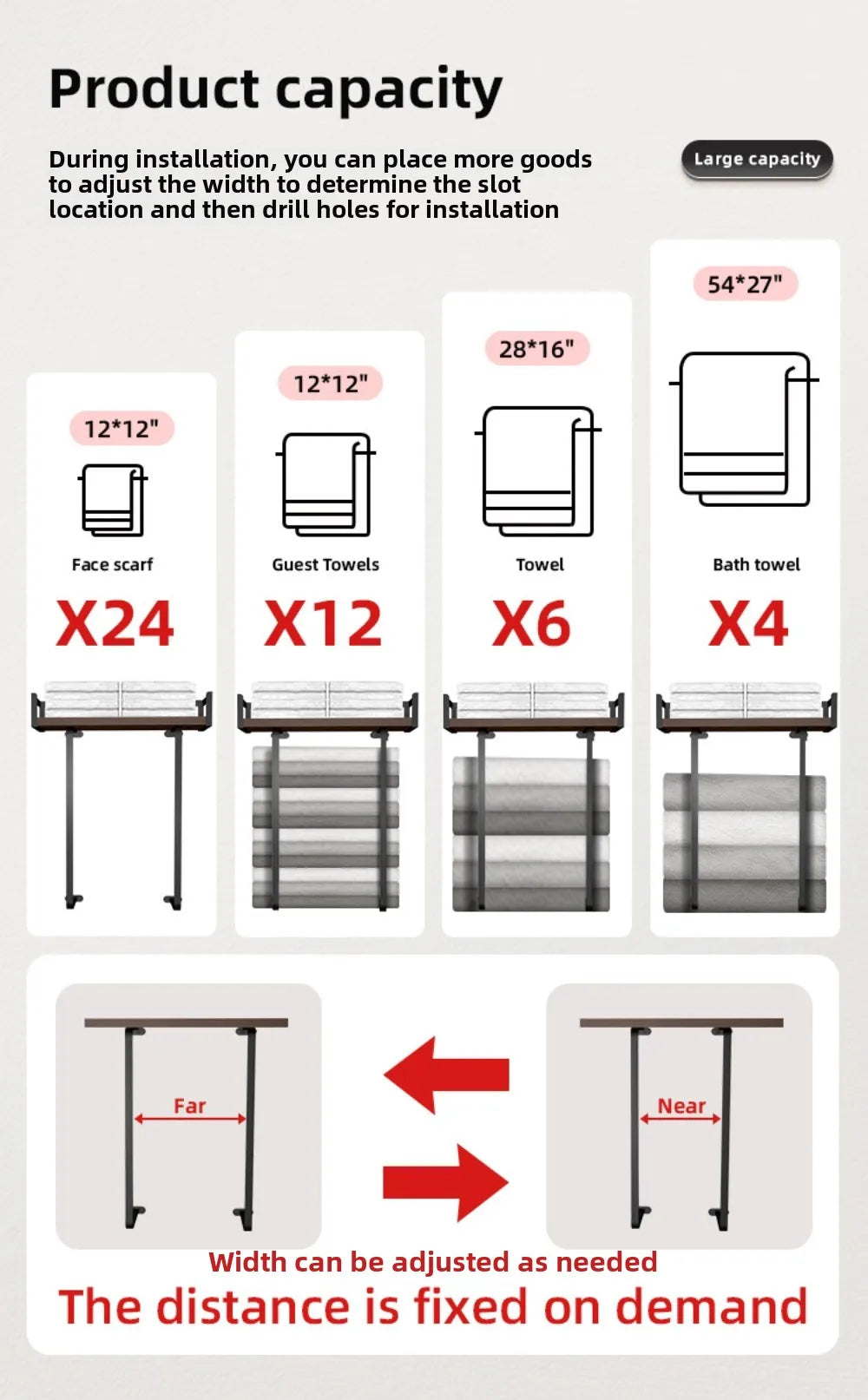 Bathroom Towel Rack Made of Iron and Wooden Wall Mounted Shampoo Shelf Shower Holder Toilet Storage Bar Hardware Accessories