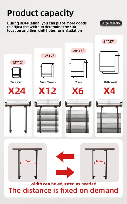 Bathroom Towel Rack Made of Iron and Wooden Wall Mounted Shampoo Shelf Shower Holder Toilet Storage Bar Hardware Accessories