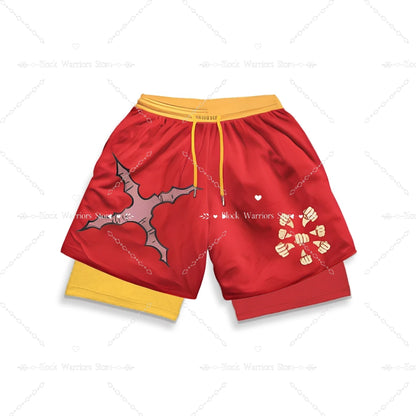 Anime Short Gyms Bilayer 2-in-1 Sports Shorts For Men Sweat-absorbent Quick-drying And Breathable Outdoor Sports Jogging Pants