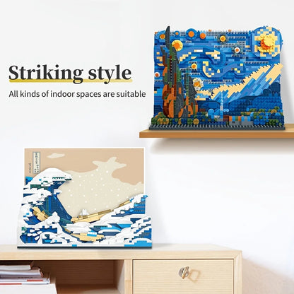 Pantasy Kanagawa Surfing Puzzle Ukiyo-E Building Block Decoration Creative Assembling Toy World Famous Painting Gift