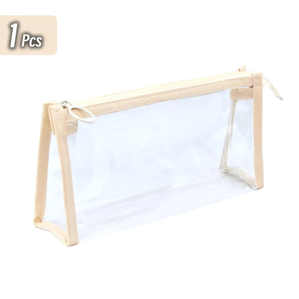 Transparent Triangular Pencil Case Large Capacity Simple Pen Bag Kawaii Cosmetic Bag School Study Stationery Office Supplies