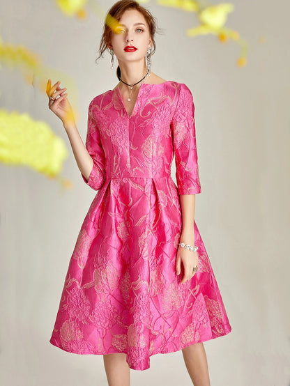 Luxury Dress Women Fashion Elegant Jacquard Dress Party Floral Women Clothing Evening Vintage Dress Formal Vestidos