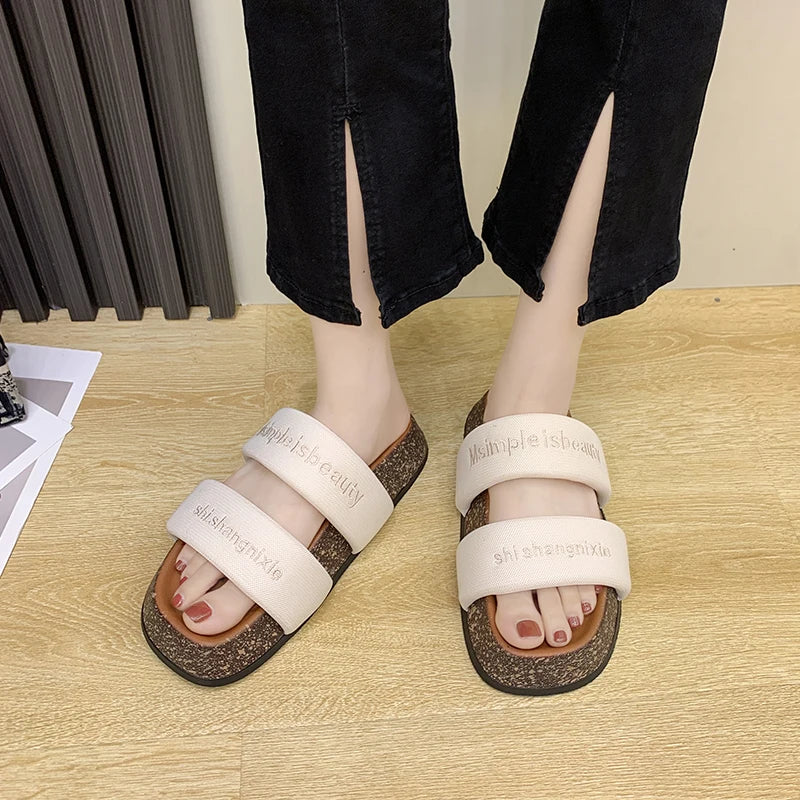 Women's Shoes Alphabet Fashion Casual Slippers 2022 New Summer Thick Bottom Non-slip Medium Heel Sandals for Outer Wear