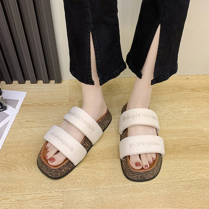 Women's Shoes Alphabet Fashion Casual Slippers 2022 New Summer Thick Bottom Non-slip Medium Heel Sandals for Outer Wear