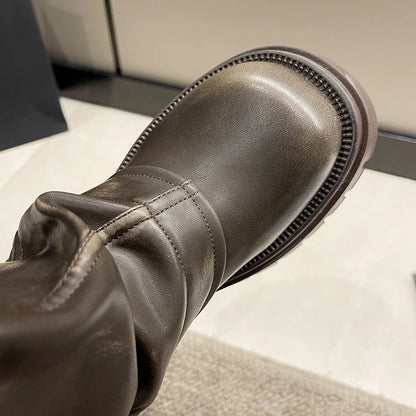 2023 New Shoes for Women Belt Buckle Women's Boots Fashion Side Zipp Modern Boots Women High Quality Round Toe Mid-Calf Zapatos