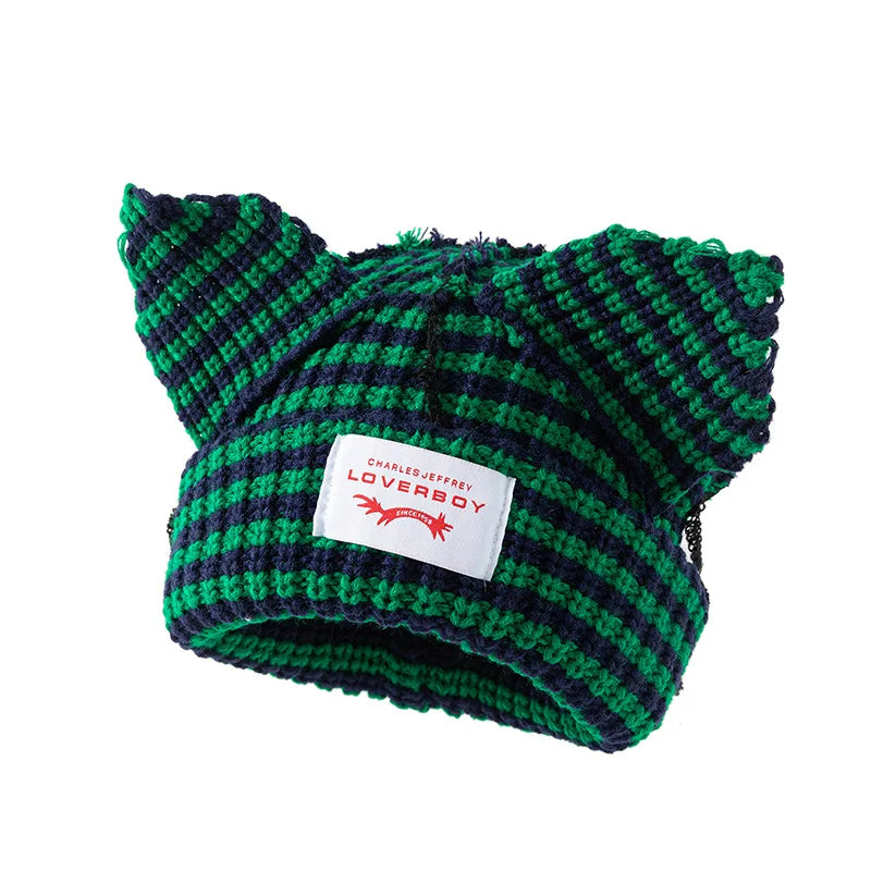 Winter Skullies Hat Unisex Cat Ear Hat Warm Crochet Knitted Hat Costume Beanie Hat Women Christmas Gift Hip-hop Cap Cold Hat