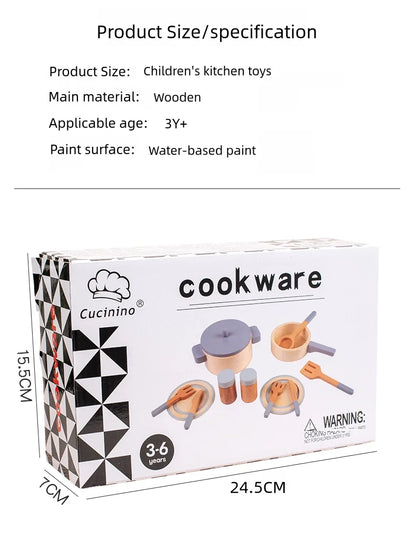 Wooden children's simulation kitchen toys, early education educational toys, simulation pots and pans, food, role-play chef
