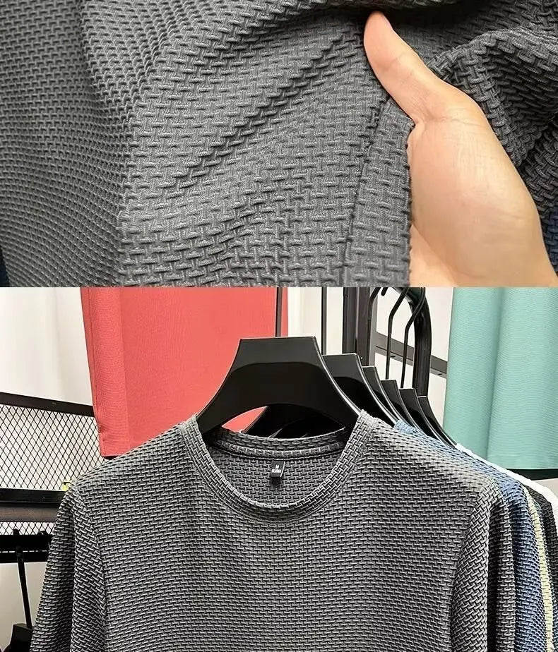 MINISO Bamboo Mesh Ice Silk T-shirt Men's Short sleeved Round Neck New T-sleeved Men's Bottom Shirt Summer Solid Color Men's Top